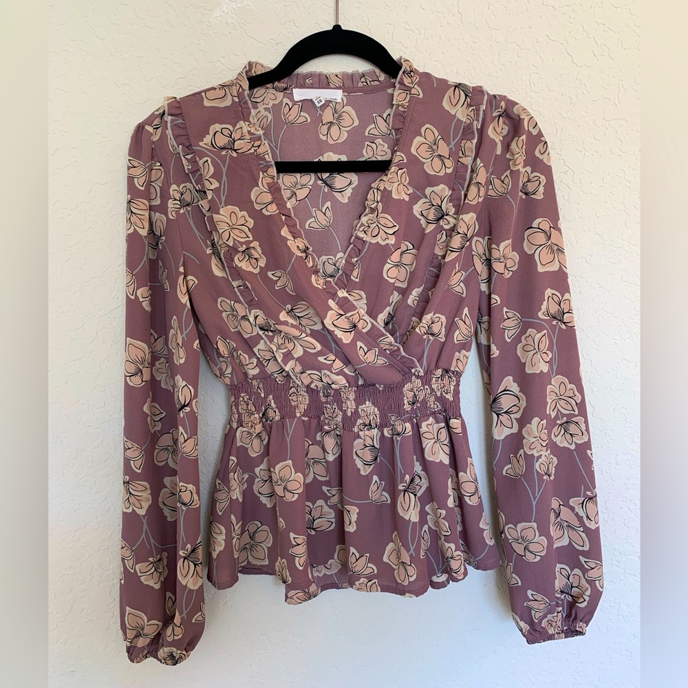 Long Sleeve Purple Flower Blouse